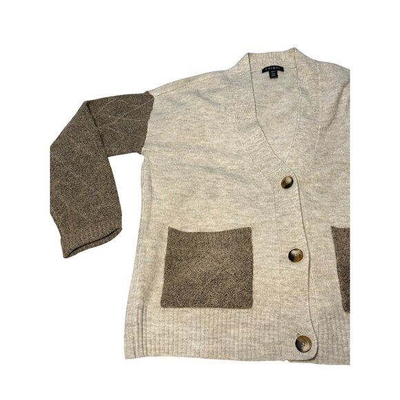 Tribal Women Medium Colorblock Cardigan Beige Brown Knit V-Neck 3-Button 21"x25" - Picture 2 of 6